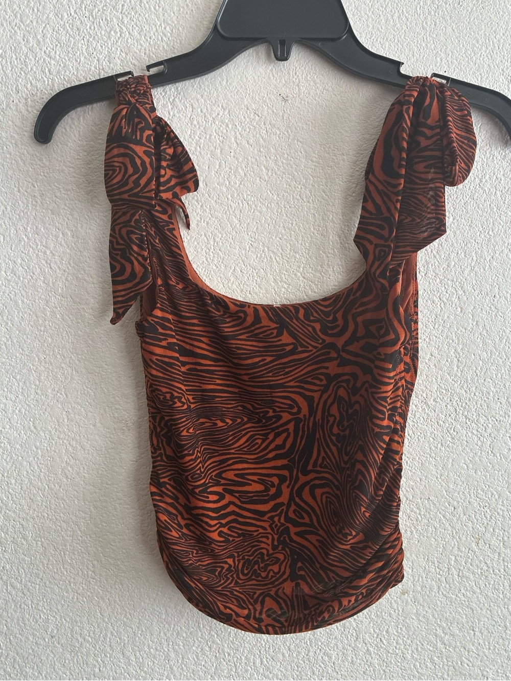 Free People Rust Zebra-Print Ruffle Strap Square Neck Crop Top S - Picture 8 of 13